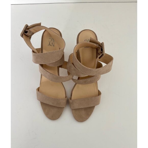 Taupe Faux Suede Sandals 10 Strappy Block Heel Ankle Wrap Quiet Luxury Boho Glam - Picture 4 of 14